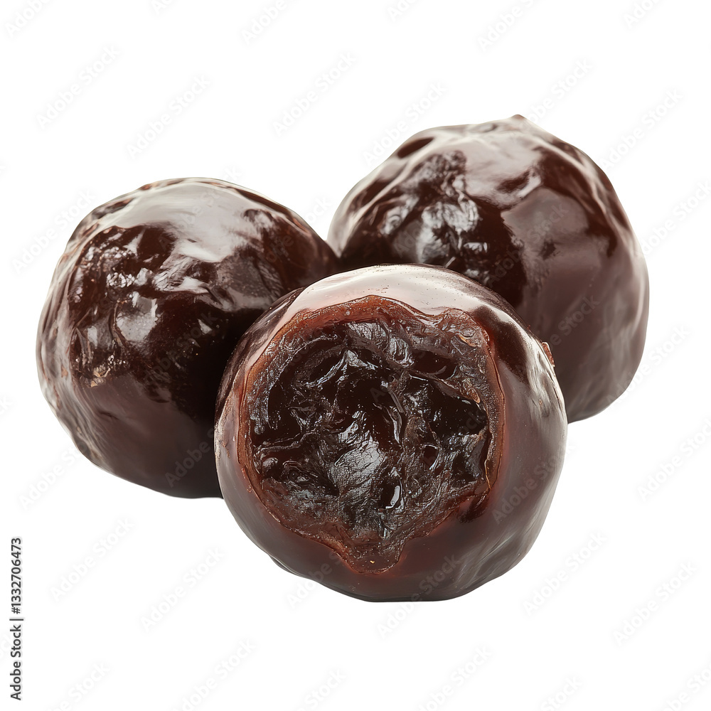 Aufkleber chocolate jujube balls displayed on a pristine transparent background showcasing their glossy textur