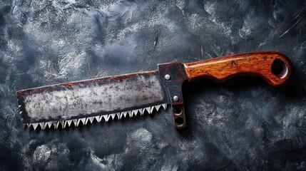 Rusty hand saw on textured surface