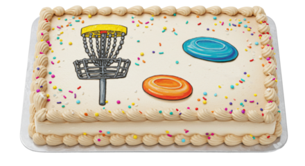 Disc Golf Basket Decorated, Sheet Cake Baked Bakery Dessert with Icing,  Isolated Transparent PNG