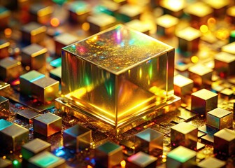 Iridescent Holographic Gold Square Abstract Background - Tilt-Shift Photography