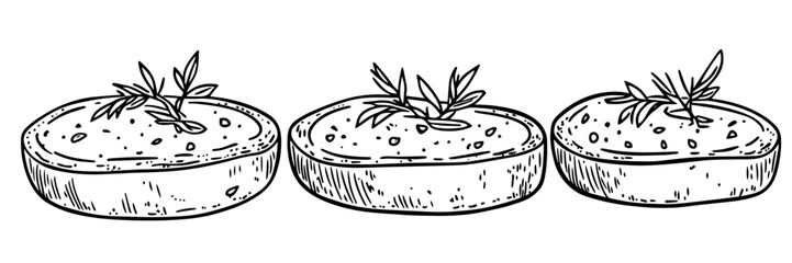 bread with herbs doodle black vector ink sketch