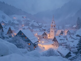 Snowy Small Town Night