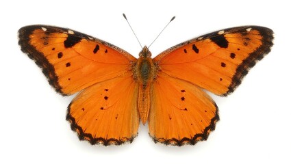 Vibrant monarch butterfly with orange and black patterned wings on white
