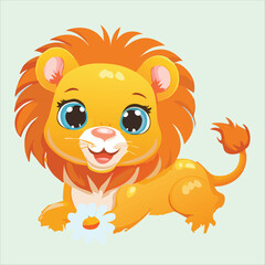 Fototapeta premium cute cartoon lion cub in meadow vector illustration