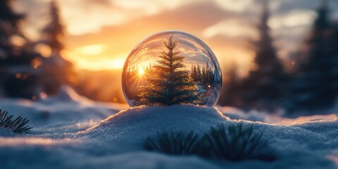 Fototapeta premium Snow Globe on Snowy Ground