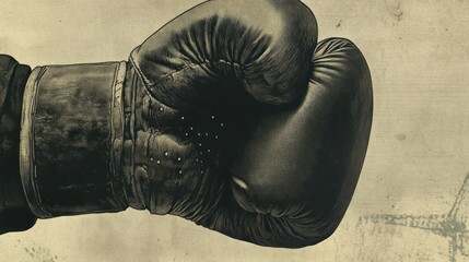 Worn Boxing Glove, Close-up on Vintage Background