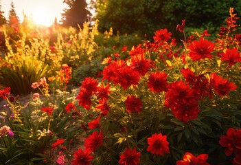 colorful seasonal plants flourishing lush garden environment full life vibrancy, flowers, blooms, greenery, sunlight, soil, leaves, growth, nature