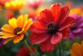 Obraz premium close shot vibrant garden flowers full bloom rich intricate petal details showcasing bounty, floral, nature, botany, plant, closeup, orchid, rose, tulip