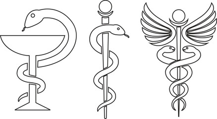 Caduceus Medical snake icon in line set. isolated on transparent background