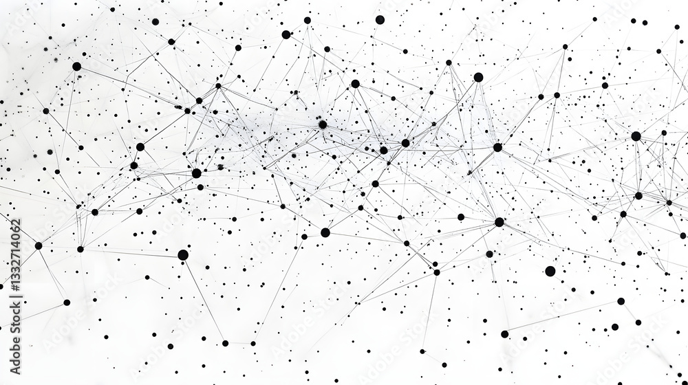 Poster a background of white with black dots and lines representing stars, connected by glowing connections
