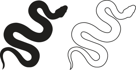 snake icon in flat, line set. isolated on transparent background