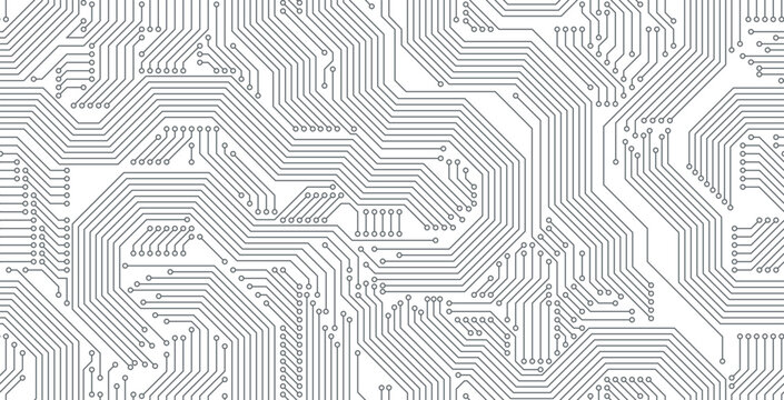Seamless technology motherboard pattern on white background.