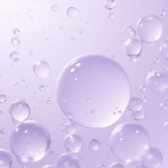 Translucent purple bubbles floating in soft background create dreamy atmosphere