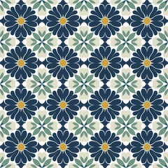 Classic Blue and White Ornamental Tile Seamless Pattern