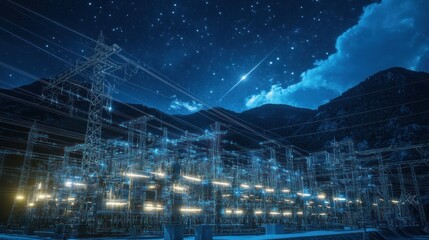 Fototapeta premium Night Power Station Under Starry Sky