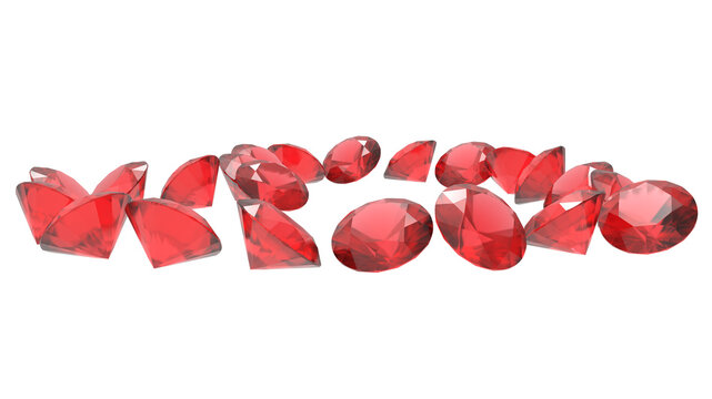 Red diamonds isolated 3D rendering illustration.Round cut diamond on transparent background