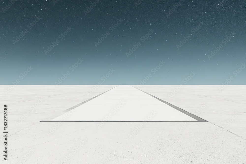 Aufkleber stylized monochrome artwork of airport runway extending into vast starry void with copy space