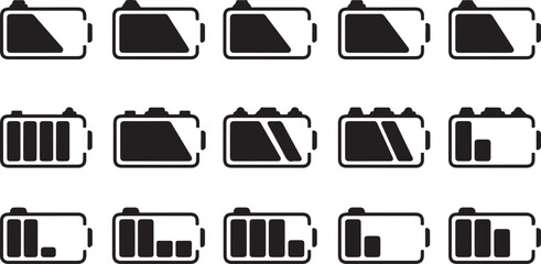 Battery charge indicator icons, vector icons set.