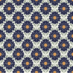 Intricate Navy and Gold Floral Tile Seamless Pattern with Geometric Design