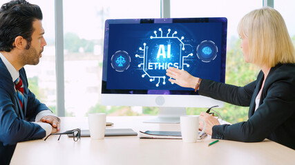AI ethics responsibility standard law and rules on computer screen provide report of AI ethic...