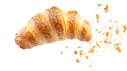 PNG Delicious Golden Croissant Crumbs Pastry Flakes Bakery Food isolated on transparent background