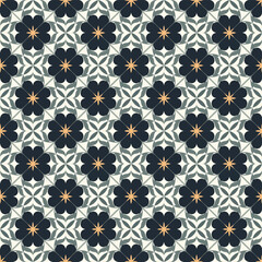 Vintage Navy and White Ornamental Tile Seamless Pattern with Decorative Elements