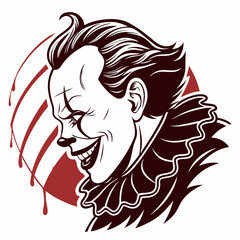 Red Devil Face Creepy Clown Face with Eerie Grin – Bold Vector Horror Design