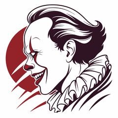 Red Devil Face Creepy Clown Face with Eerie Grin – Bold Vector Horror Design