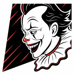 Red Devil Face Creepy Clown Face with Eerie Grin – Bold Vector Horror Design