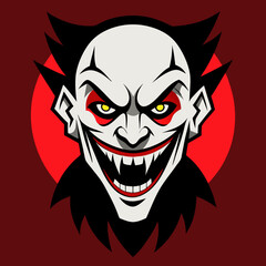 Red Devil Face Creepy Clown Face with Eerie Grin – Bold Vector Horror Design