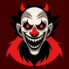 Red Devil Face Creepy Clown Face with Eerie Grin – Bold Vector Horror Design