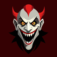 Red Devil Face Creepy Clown Face with Eerie Grin – Bold Vector Horror Design