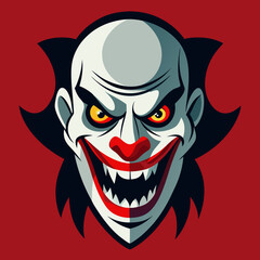 Red Devil Face Creepy Clown Face with Eerie Grin – Bold Vector Horror Design