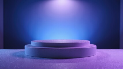 Empty blue and purple spotlighted pedestal for product display
