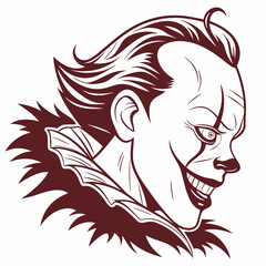 Devil Face Creepy Clown Face with Eerie Grin – Bold Vector Horror Design