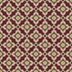 Elegant Burgundy and Beige Floral Tile Seamless Pattern with Retro Accents
