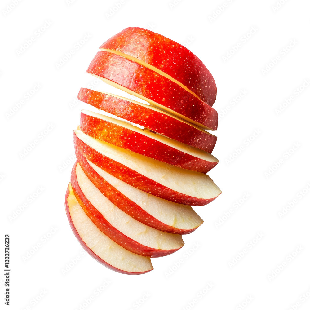 Poster freshly sliced red apple isolated on a clean transparent background ready for healthy snacking or cu