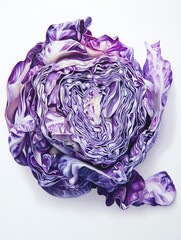 Obraz premium Red cabbage showing concentric purple and white leaves