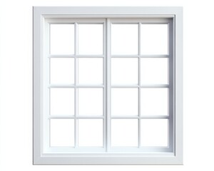 White Double-Hung Window 12-Pane Grid, 3D Render, Minimalist Design, White Frame window frame, window design