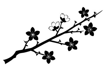 Peach or Cherry Blossom Tree Branch with Flowers Vector Icon

