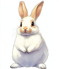 Fototapeta premium Adorable Fluffy Bunny Digital Painting, White Rabbit, Cute Pet, Animal Portrait, Bunny Art Rabbit, digital art