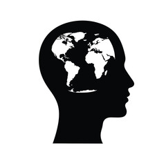 human head silhouette with world map