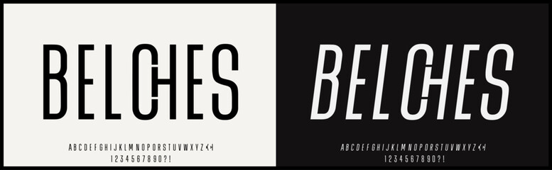 condensed sans serif vector font. Simple, modern, and minimalist typography. Alphabet with uppercase and number, regular and italic style.