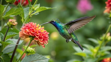 Fototapeta premium Sparkling Violetear Hummingbird Feeding