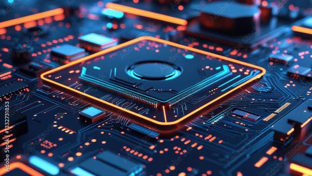 Poster futuristic cpu on circuit board