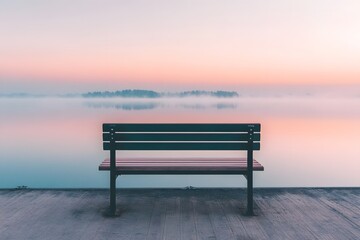 Serene Sunrise Lake View from a Bench