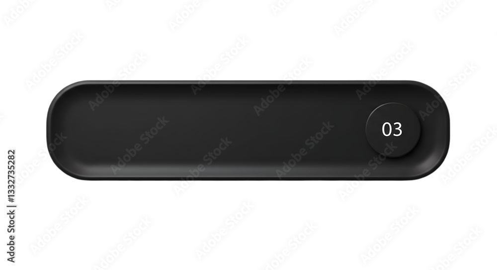 Poster a sleek black oblong with rounded edges and number 03 in circle on the right