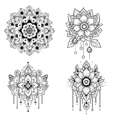 Floral Mandala Pattern for Henna Art. Ethnic Indian Decoration. Hand-Drawn Outline Design