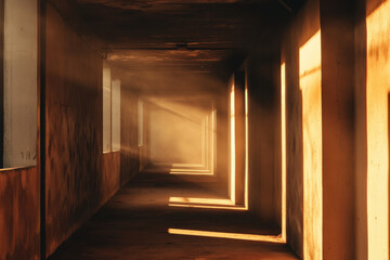 Fototapeta premium A long, narrow hallway with a lot of light shining through the windows