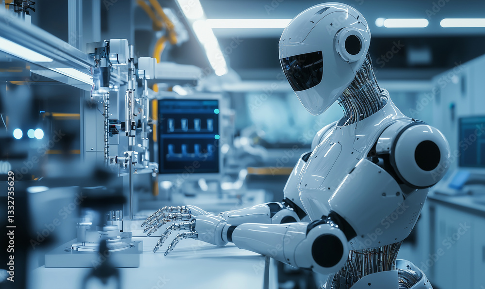 Poster robotic arm working in a modern lab environment